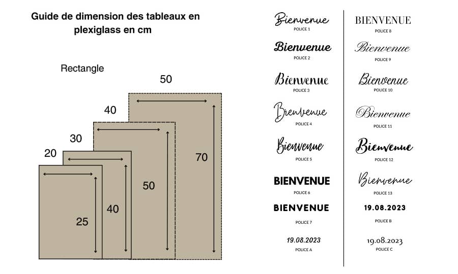 guide des dimensions et polices tableaux susuni